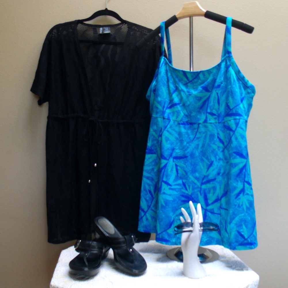 Maxine of Hollywood Aqua Turquoise Teal Blue Bathing Suit Swim-dress NWT! Sz 20W
